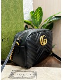 GUCCI GG MORMONT MEDIUM CAMERA BAG IN BLACK MATELASSÉ WITH CHEVRON PATTERN