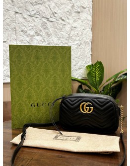 GUCCI GG MORMONT MEDIUM CAMERA BAG IN BLACK MATELASSÉ WITH CHEVRON PATTERN