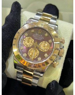 ROLEX DAYTONA CHRONOGRAPH REF 116523 MOTHER OF PEARL DIAMONDS DIAL WITH HALF 18K 750 YELLOW GOLD 40MM AUTOMATIC WATCH