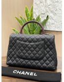 CHANEL COCO HANDLE BAG IN BLACK CAVIAR LEATHER WITH LIZARD EMBOSSED TOP HANDLE & SILVER HARDWARE 