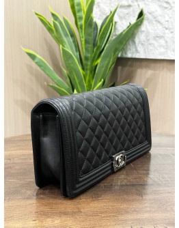 CHANEL BOY EAST WEST CLUTCH IN BLACK LAMBSKIN LEATHER  