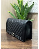 CHANEL BOY EAST WEST CLUTCH IN BLACK LAMBSKIN LEATHER  