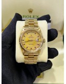ROLEX PRESIDENT DAY-DATE 36 REF 18038 FULL 18K 750 YELLOW GOLD FACTORY DIAMONDS STRING RUBY DIAMOND STONE 36MM DIAL AUTOMATIC WATCH 