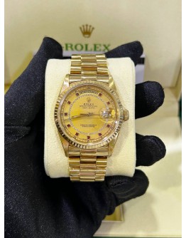 ROLEX PRESIDENT DAY-DATE 36 REF 18038 FULL 18K 750 YELLOW GOLD FACTORY DIAMONDS STRING RUBY DIAMOND STONE 36MM DIAL AUTOMATIC WATCH 