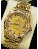 ROLEX PRESIDENT DAY-DATE 36 REF 18038 FULL 18K 750 YELLOW GOLD FACTORY DIAMONDS STRING RUBY DIAMOND STONE 36MM DIAL AUTOMATIC WATCH 
