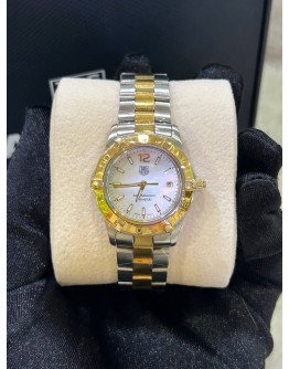 TAG HEUER AQUARACER LADY HALF 18K 750 YELLOW GOLD REF WBD1320 MOTHER OF PEARL DIAL 32MM QUARTZ WATCH 