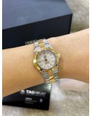 TAG HEUER AQUARACER LADY HALF 18K 750 YELLOW GOLD REF WBD1320 MOTHER OF PEARL DIAL 32MM QUARTZ WATCH 
