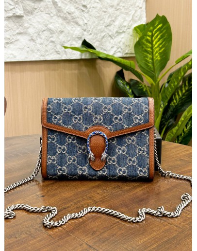 GUCCI DIONYSUS GG DENIM WALLET ON CHAIN