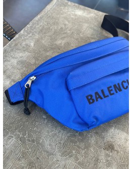 BALENCIAGA SPORT NYLON LOGO EMBROIDERED WHEEL BELT-PACK IN ELECTRIC BLUE & BLACK BAG