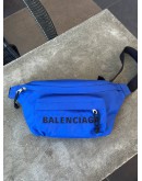 BALENCIAGA SPORT NYLON LOGO EMBROIDERED WHEEL BELT-PACK IN ELECTRIC BLUE & BLACK BAG
