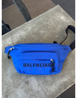 BALENCIAGA SPORT NYLON LOGO EMBROIDERED WHEEL BELT-PACK IN ELECTRIC BLUE & BLACK BAG