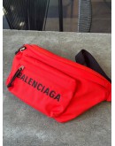 BALENCIAGA SPORT NYLON LOGO EMBROIDERED WHEEL BELT-PACK IN BRIGHT RED & BLACK BAG