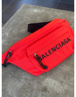 BALENCIAGA SPORT NYLON LOGO EMBROIDERED WHEEL BELT-PACK IN BRIGHT RED & BLACK BAG