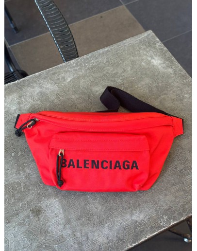 BALENCIAGA SPORT NYLON LOGO EMBROIDERED WHEEL BELT-PACK IN BRIGHT RED & BLACK BAG