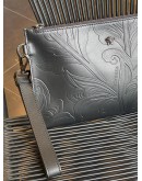 VERSACE BAROCCO EMBOSSED CLUTCH IN BLACK LEATHER 