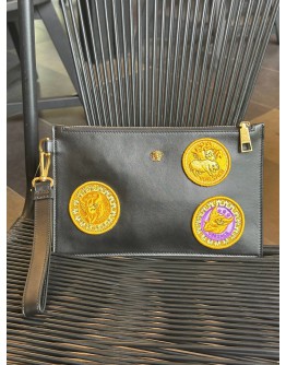 VERSACE PATTERN CLUTCH IN BLACK & YELLOW LEATHER / CANVAS 