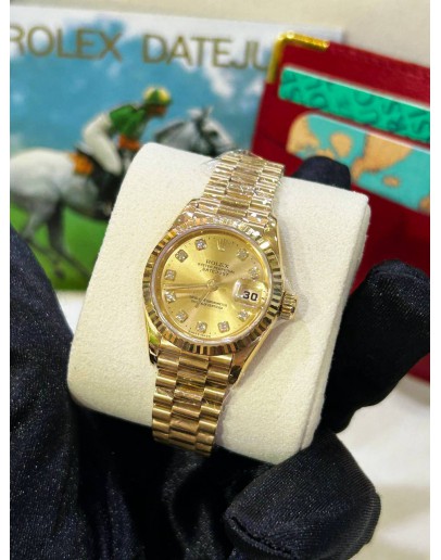 ROLEX LADY DATEJUST FULL 18K 750 YELLOW GOLD REF 79178 DIAMONDS & GOLD DIAL 26MM AUTOMATIC WATCH 