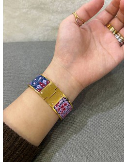 HERMES ENAMEL PRINTED NARROW COUP DE FOUET AU BLOC HINGED BRACELET