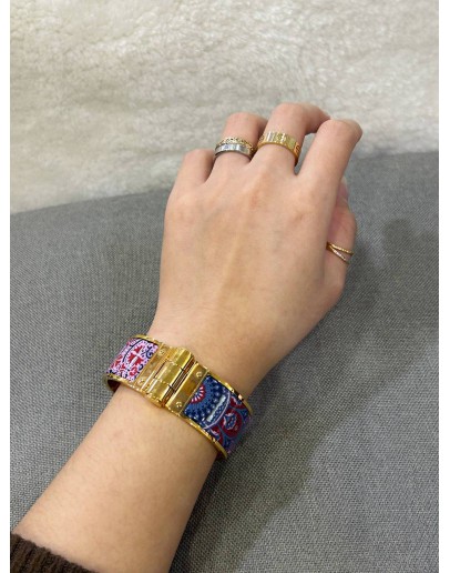 HERMES ENAMEL PRINTED NARROW COUP DE FOUET AU BLOC HINGED BRACELET
