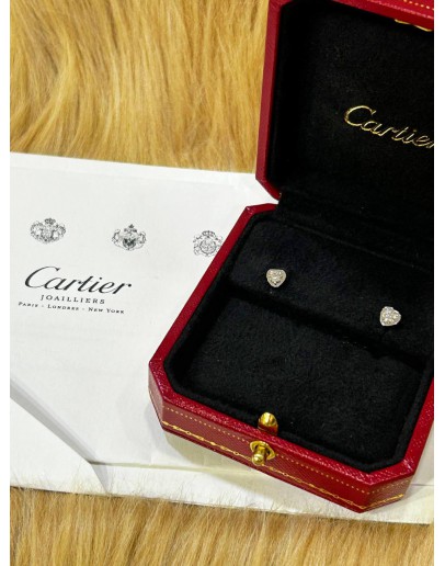 CARTIER HEART SHAPE DIAMONDS STUDS & 18K 750 WHITE GOLD EARRINGS  