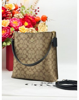 COACH MOLLIE SHOULDER BAG IN LIGHT BROWN CC SIGNATURE CANVAS & BLACK CALFSKIN LEATHER