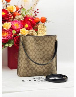 COACH MOLLIE SHOULDER BAG IN LIGHT BROWN CC SIGNATURE CANVAS & BLACK CALFSKIN LEATHER