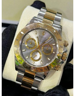 ROLEX DAYTONA COSMOGRAPH HALF 18K 750 YELLOW GOLD REF 116523 CEMENT GREY DIAL 40MM AUTOMATIC WATCH