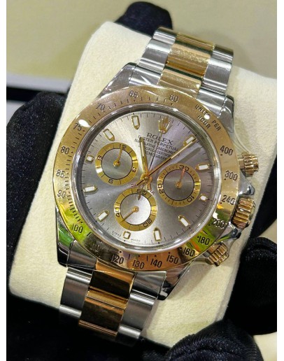 ROLEX DAYTONA COSMOGRAPH HALF 18K 750 YELLOW GOLD REF 116523 CEMENT GREY DIAL 40MM AUTOMATIC WATCH