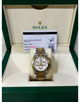 ROLEX DAYTONA SUPERLATIVE CHRONOGRAPH COSMOGRAPH HALF 18K 750 YELLOW GOLD REF 16523 WHITE DIAL 40MM AUTOMATIC WATCH 