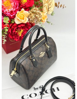 COACH ROWAN SATCHEL TOP HANDLE & CROSSBODY BAG IN BLACK BROWN CC SIGNATURE CANVAS & CALFSKIN LEATHER