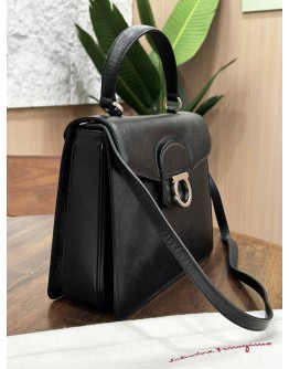 SALVATORE FERRAGAMO GANCINI SCHWARZ TOP HANDLE HANDBAG WITH STRAP 