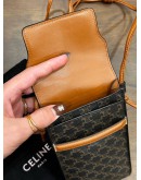 CELINE PHONE POUCH CROSSBODY IN TRIOMPHE CANVAS & LEATHER 