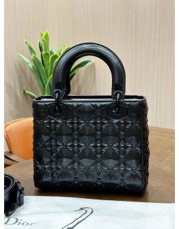 CHRISTIAN DIOR SMALL LADY DIOR IN DIAMOND MOTIF MATTE BLACK 