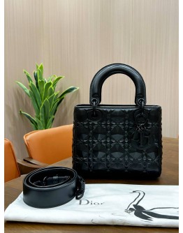 CHRISTIAN DIOR SMALL LADY DIOR IN DIAMOND MOTIF MATTE BLACK 