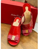 SALVATORE FERRAGAMO BOW MULES WEDGES HEEL IN RED PATENT LEATHER 