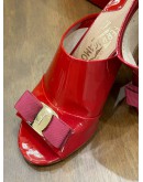 SALVATORE FERRAGAMO BOW MULES WEDGES HEEL IN RED PATENT LEATHER 