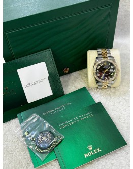 ROLEX DATEJUST 36 REF 116243 HALF 18K 750 YELLOW GOLD & FACTORY DIAMONDS BEZEL BLACK DIAL 36MM AUTOMATIC WATCH  