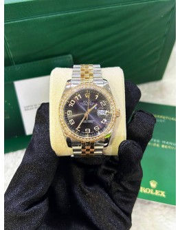 ROLEX DATEJUST 36 REF 116243 HALF 18K 750 YELLOW GOLD & FACTORY DIAMONDS BEZEL BLACK DIAL 36MM AUTOMATIC WATCH  