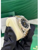 ROLEX DATEJUST 36 REF 116243 HALF 18K 750 YELLOW GOLD & FACTORY DIAMONDS BEZEL BLACK DIAL 36MM AUTOMATIC WATCH  