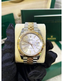 ROLEX DATEJUST 41 REF 126333 JUBILEE HALF 18K 750 YELLOW GOLD SILVER DIAL 41MM AUTOMATIC WATCH  