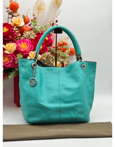 LANCEL FRENCH FLAIR HOBO SHOULDER BAG IN TURQUOISE PEBBLED LEATHER