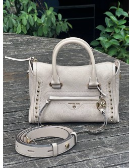 MICHAEL KORS CARINE SMALL STUDDED PEBBLED LEATHER SATCHEL  
