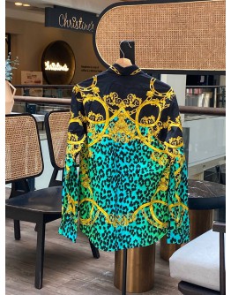 VERSACE JEANS COUTURE MENS LEOPARD PRINT LONG SLEEVE SHIRT