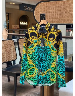 VERSACE JEANS COUTURE MENS LEOPARD PRINT LONG SLEEVE SHIRT