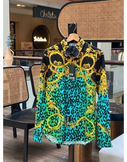 VERSACE JEANS COUTURE MENS LEOPARD PRINT LONG SLEEVE SHIRT