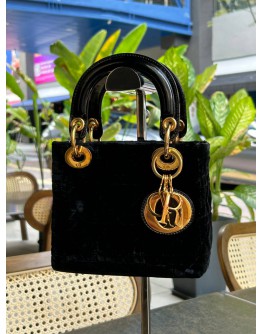 CHRISTIAN DIOR VINTAGE MINI LADY DIOR IN BLACK SUEDE & GOLD HARDWARE