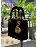 CHRISTIAN DIOR VINTAGE MINI LADY DIOR IN BLACK SUEDE & GOLD HARDWARE
