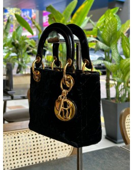 CHRISTIAN DIOR VINTAGE MINI LADY DIOR IN BLACK SUEDE & GOLD HARDWARE