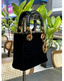 CHRISTIAN DIOR VINTAGE MINI LADY DIOR IN BLACK SUEDE & GOLD HARDWARE