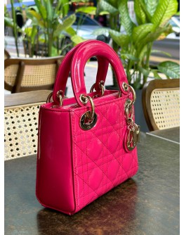 CHRISTIAN DIOR MINI LADY DIOR IN BARBIE PINK PATENT LEATHER  